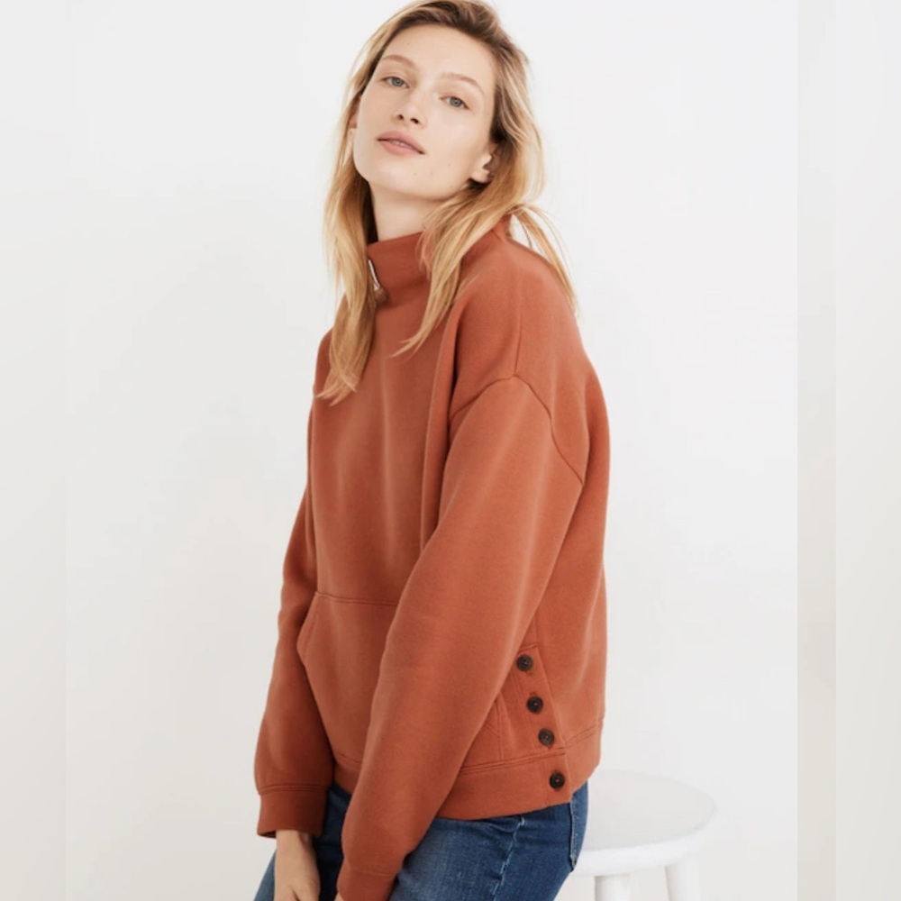 Madewell MWL BetterTerry Mockneck Side Button Terracotta Sweater | XXS